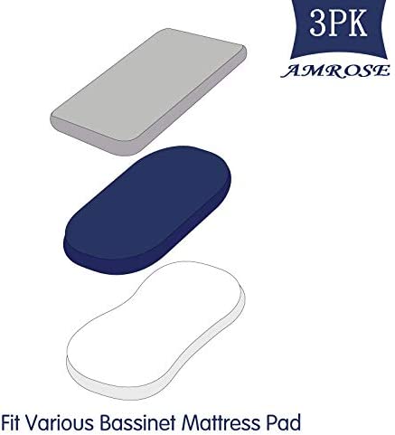 AMROSE 3 Pack Heavenly Soft Bassinet Sheets for Baby Boys, Universal Fitted for Various Cradle and Bassinet Mattress Pad, Silk Touch Gentle Breathable Microfiber, White & Gray & Navy Blue