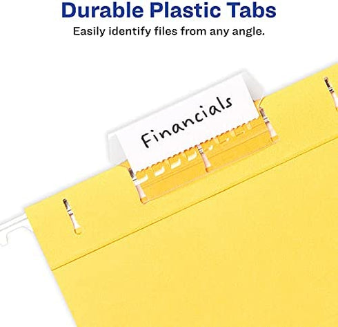 Avery Hanging File Tabs, 1/5 Cut, Clear, Permanent, Pack of 20 (6727)