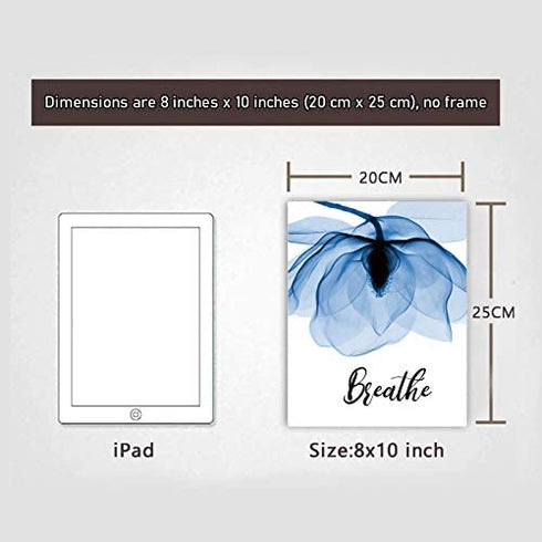 VOUORON Blue Elegant Tulip Relax Soak Unwind Breathe Bathroom Wall Decor Bathroom Wall Art Prints Set of 4 (8”X10” Canvas Picture) Bathroom Spa Woman Girl Bedroom Art Painting Home Decor Unframed