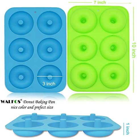 Walfos Silicone Donut Mold - Non-Stick Silicone Doughnut Pan Set, Just Pop Out! Heat Resistant, Make Perfect Donut Cake Biscuit Bagels, BPA FREE and Dishwasher Safe, Set of 3