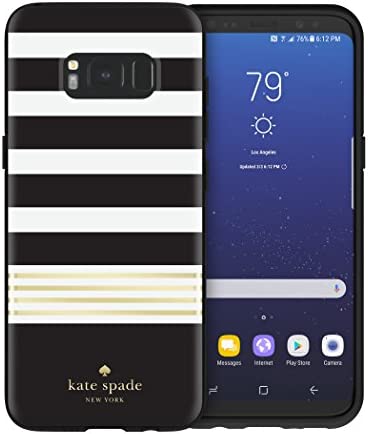 Incipio Samsung Galaxy S8 Kate Spade New York Protective Hard-Shell Case - Stripe 2 (Black/White/Gold Foil)