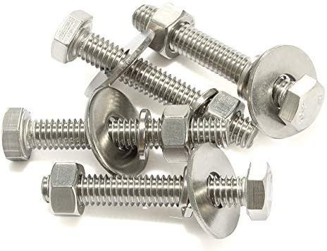 8 Sets 1/4-20 x 2-1/4" Hex Head Screws Bolts, Nuts, Extra-large and Thick Flat & Lock Washers, Fully Threaded, Stainless Steel 18-8, Bright Finish