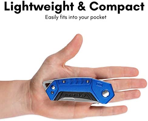 BirdRock Home Premium Folding Utility Knife – Small Compact Pocket – Folding Box Cutter Tool – 3 Extra Razor Blades – Cut Cardboard Boxes – Locking Safety Knife Set – Heavy Duty Aluminum Body