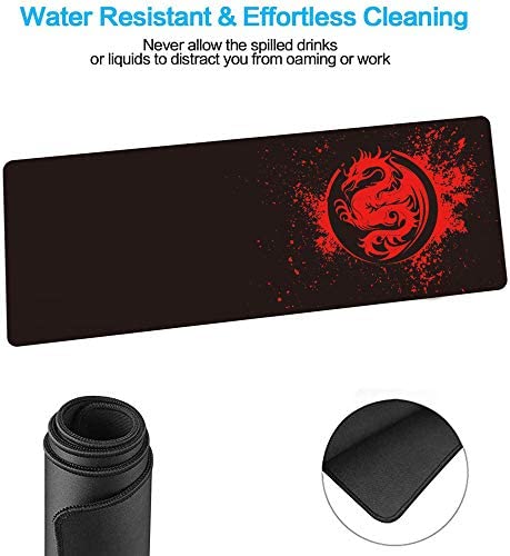 Extended Mouse Pad Anime Dragon Large Gaming Mouse Pad- 31.5x12inch Computer Keyboard Mouse Mat Mousepad Rubber Base and Stitched Edges for Game Players (Red)