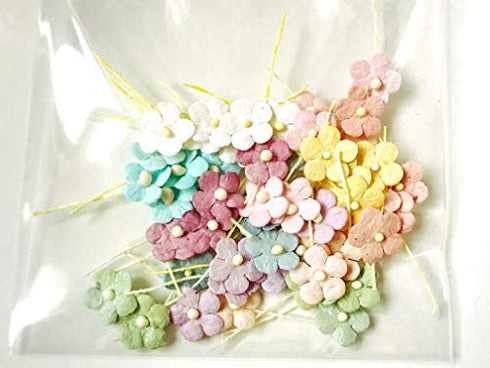 TH Flowers Embellishment with Thread stem 8 mm Mulberry Paper Flowers 50 Tiny Craft Supplies Scrap Booking Embellishments for so Many Card Craft Projects