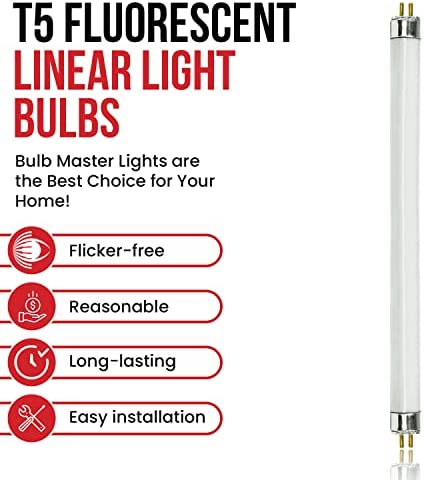 BULBMASTER F8T5 Fluorescent Light Bulbs - F8 T5 8W 4100K Fluorescent 12" Under Cabinet Light Bulbs Cool White 12” Linear T5 380 Lumens - Under The Counter Small Fluorescent Light Bulb - Pack of 6