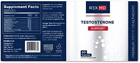 REX MD Testosterone Support Supplement for Men | Formulated to Help Support Energy, Stamina, Performance | Natural Ingredients Including Fenugreek Help Support Body's Testosterone Levels, Made in USA