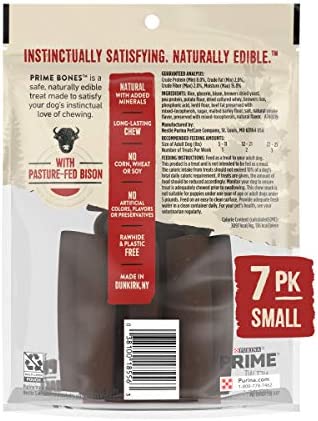 Purina Prime Bones Made in USA Facilities Natural Small Dog Treats, Filled Chew With Pasture-Fed Bison - 7 ct. Pouch