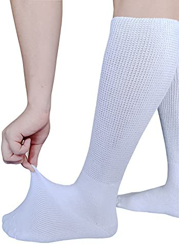 Extra Wide Socks for Lymphedema Swollen Feet Leg, Bariatric Socks, Medical Cast Sock, Diabetic Non Binding Socks – Neuropathy Swelling Feet Socks for Women Men(2 Pairs(White))