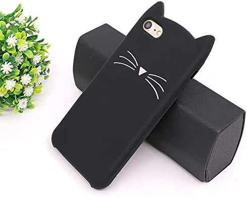MEGANTREE Cute iPhone SE 2022 case, iPhone SE 2020 case, Black Whisker Cat Ears Kitty Case, iPhone 7 case, iPhone 8 case, iPhone 6 case, iPhone 6s case, Funny 3D Cartoon Animal Soft Silicone Cover