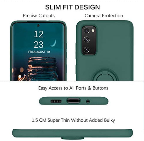 BENTOBEN Samsung Galaxy S20 FE 5G Case 2020, Slim Silicone | Kickstand with 360° Ring Holder | Support Car Mount | Soft Gel Rubber Hybrid Shockproof Bumper Anti-Scratch Non-Slip Cover, Midnight Green