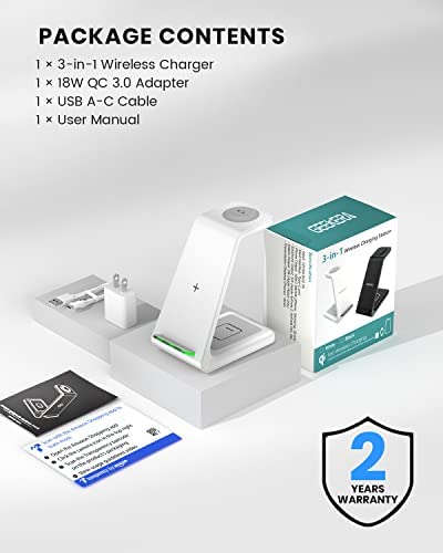 Wireless Charging Stand, GEEKERA 3 in 1 Wireless Charger Dock Station for iPhone 14 Pro Max/14 Pro/14 Plus/13/12/11/X/8 Series, Apple Watch Ultra/SE/8/7/6/5/4/3/2, AirPods Pro/3, Samsung Qi Phones