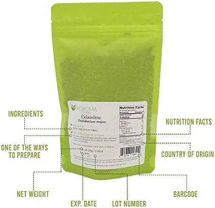 Biokoma Pure and Natural Celandine Dried Herb 50g (1.76oz) in Resealable Moisture Proof Pouch