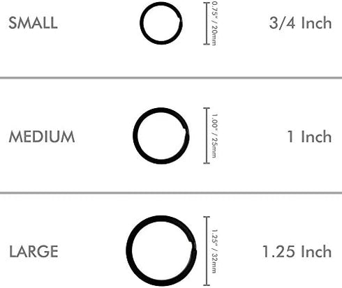 Flat Key Rings Key Chain Metal Split Ring 36pcs (Round 3/4 Inch, 1 Inch and 1.25 Inch Diameter), for Home Car Keys Organization, Lead Free Electroplated Black