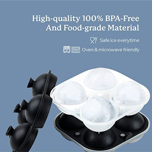 Samuelworld Large Sphere Ice Mold with Lid, 4 x 2.5 Inch Ice Balls - BPA Free, Easy To Fill Round Silicone Ice Tray, Perfect Spheres Craft Ice Maker for Whiskey, Cocktails, Christmas - Black