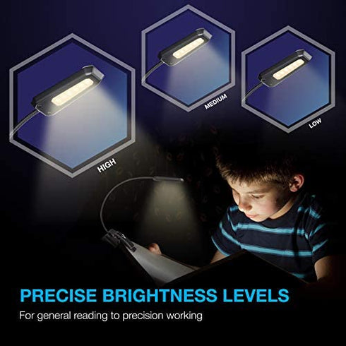 Vont Book Light, Reading Light, Rechargeable Book Light for Reading in Bed, (60 Hours) Eye Protection LEDs Reading Lamp, Clip On Light, Clamp Light, Bed Lamp, 3 Modes, Warm White Light (Black)