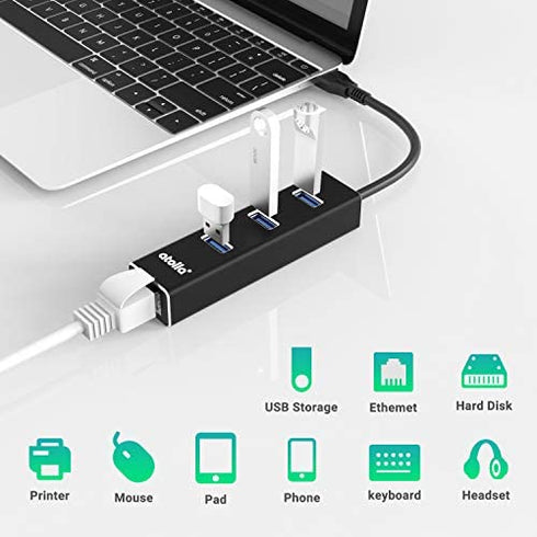 USB 3.0 Hub Ethernet with USB C Adapter, 3 Port USB 3.0 Splitter Gigabit Ethernet Hub + USB C HUB Network RJ45 1000Mbps USB Extender