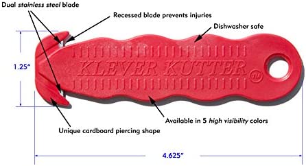 Klever Innovations Cutter Stainless Steel Package Opener, Safety Utility Cutter Assorted Colors 10 pcs, KLEVER - 10/PACK MIX