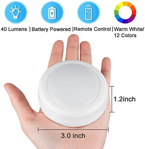 BLS LED Puck Lights with Remote Control, Wireless Under Cabinet Lighting, Battery Powered Lights, Stick on Lights, Color Changing Lights with Dimmer and Timer, AA Battery Operated Closet Light, 6 Pack