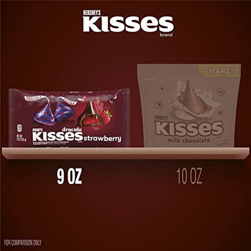 HERSHEY'S KISSES Dracula Milk Chocolate with Strawberry Flavored Creme Candy, Halloween, 9 oz Bag