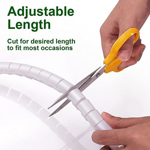 TITACUTE Cable Tube Organizer, Coiled Tube Sleeve Cable Wrap Spiral Wire Sleeves Cable Management with Cord Cover Clips for TV PC Computer Home Entertainment Wall White