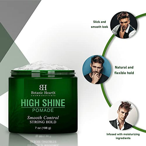 Botanic Hearth Hair Pomade - High Shine & Strong Hold - Made with a Blend of Hair Conditioning Agents & Natural Oils - Hair Styling & Texturizing Paste - Pomade for Men and Women - Made in USA - 7 oz