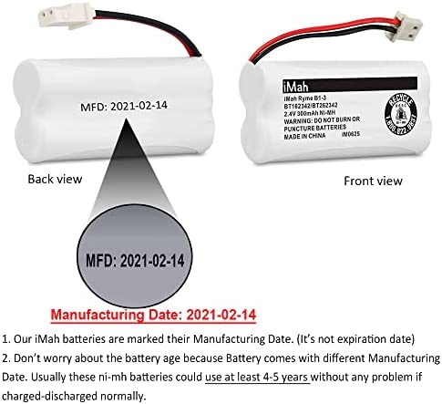 iMah BT162342 BT262342 BT183342 BT283342 Cordless Phone Batteries Compatible with VTech CS6114 CS6419 CS6719 AT&T EL5210 EL52300 EL52400 CL81101 CL80111 Handset Telephone, 2-Pack