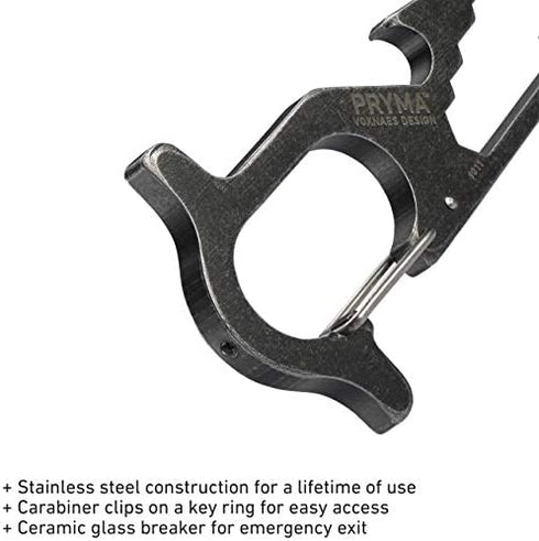CRKT Pryma Stainless Steel Multitool: Compact and Lightweight EDC Metal Multi-Tool with Pry Bar, Hex Wrench, Bottle Opener, Glass Breaker, and Carabiner 9011