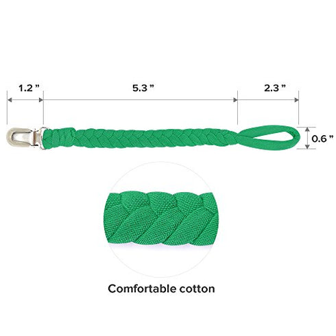 Pacifier Clip for Boys - 4 Pcs Pacifier Holder Leash for Girls, Soft Braided Pacifier Clips 100% Handmade Fits All Pacifiers, Modern Unisex Binky Holder(Green/Jewel Blue/Navy Blue/Gray)