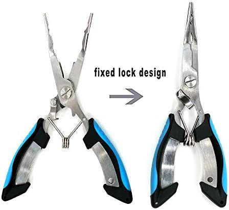 Amoygoog Stainless Steel Fishing Pliers, Fishing Needle Nose Pliers, Cut Fishing Line Fishing Multitool Pliers with Sheath and Telescopic Lanyard