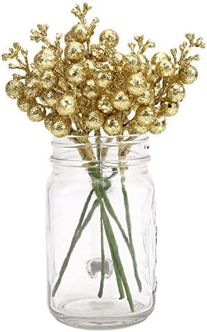 DIYASY Glitter Gold Berry Stems,20 Pcs 7.8 Inch Artificial Christmas Tree Picks Decoration and Christmas Tree Filler Ornaments,DIY Xmas Wreath, Holiday and Home Decor