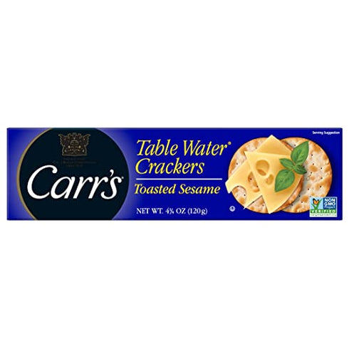 Carr's Table Water Crackers, Baked Snack Crackers, Party Snacks, Toasted Sesame, 4.5oz Box (1 Box)