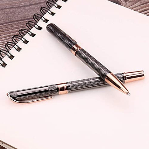 SHALORY Ballpoint and Rollerball Pen Set, Stylish Line Engraved Metal Pen Elegant Smooth Writing Gift Pen (2 Pens with 2 Extra Refills)