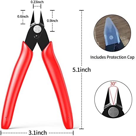 BOENFU Wire Cutters Zip Tie Cutters Micro Flush Cutter 2 Pack 5 Inch Precision Wire Clippers Hobby Snips Small Side Cutting Pliers for Jewelry Making, Electronics | Red