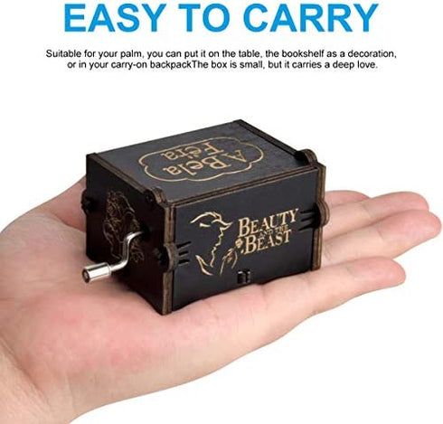 Fezlens Beauty and the Beast Box Music, Wood Hand Crank Laser Engraved Vintage Beauty Musical Box Gifts for Birthday/Christmas/Valentine's Day to Your Lover