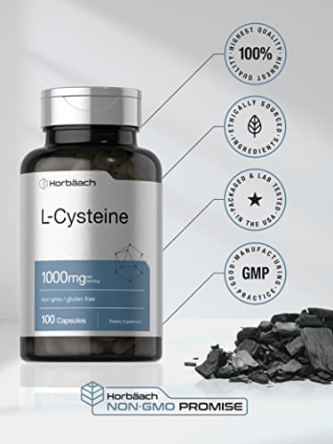 L Cysteine 1000mg | 100 Powder Capsules | Non-GMO, Gluten Free Supplement | by Horbaach