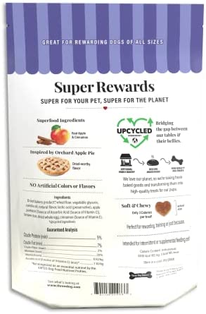 Three Dog Bakery Soft and Chewy Super Rewards with Superfoods Dog Treats, Low Calorie Dog Training Treats for Dogs, Orchard Apple Pie Flavor, 8 Ounce Resealable Bag