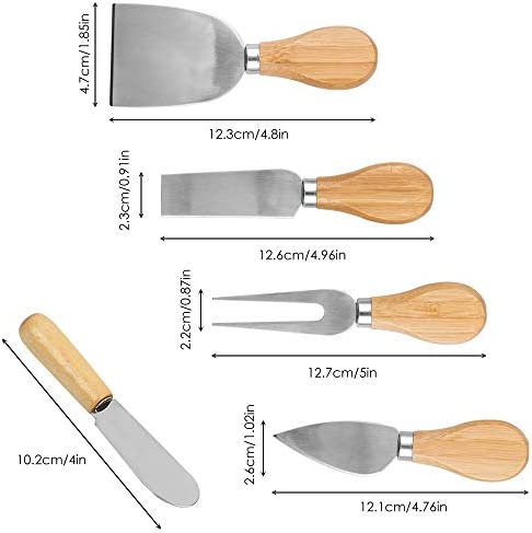 Set of 8, Wood Handle Cheese Knives and Spreaders, DaKuan Cheese Slicer Cheese Cutter Condiment Knives Set