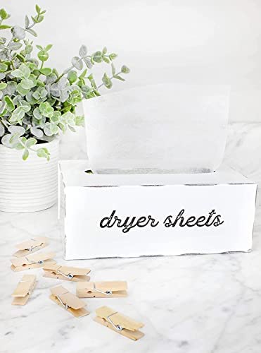 AuldHome Dryer Sheet Dispenser; Countertop Rustic White Fabric Softener Sheet Holder for Laundry Room