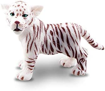 TOYMANY 4PCS Realistic White Tigers Figurines with Tiger Cubs, 2-6" Jungle Animals Figures Family Set Includes Baby Tigers, Educational Toy Cake Toppers Christmas Birthday Gift for Kids Toddlers