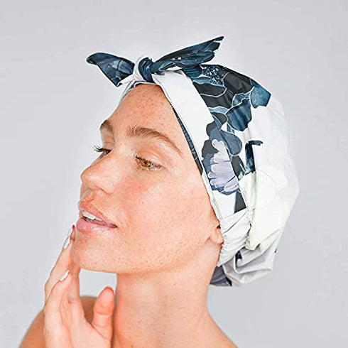 Kitsch Luxury Reusable Shower Cap for Women - Waterproof & Stylish Bonnet for Curly Hair & Long Hair - One Size Fits Most Shower Caps with Anti Slip Silicon Grip | Hair Cap for Shower (Floral)