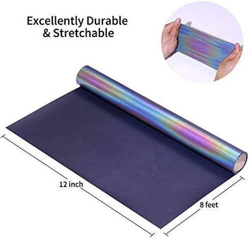 KEGUMINGX HTV Rainbow Reflective Rainbow Iron on Vinyl Heat Transfer Vinyl 12 inch x 8 feet Iron-on Transfers Vinyl DIY Design Heat Press Machine for T Shirts Cricut & Silhouette Cameo(Rainbow htv)