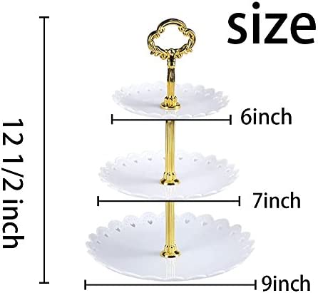 Artliving 3-tier Plastic Cake Stand-Dessert Stand-Cupcake Stand-Tea Party Serving Platter White Gold