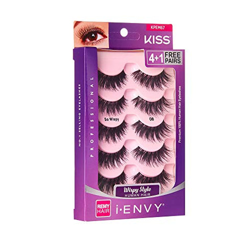 iENVY by KISS So Wispy 08 Multi Pack 5 Pair Lashes Made of Premium Human Hair KPEM67 (1 Pack) Voluminous Wispy Style