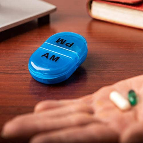 DEKE pill box organizer pocket small case holder,daily AM&PM containers. Medicine holder, ideal for medication, vitamin, supplement, perfect for travel, 2 times a day,round pillbox minder.Cute for Bag