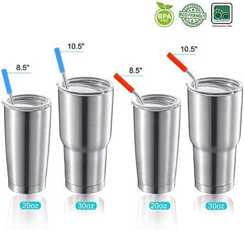 StrawExpert Set of 16 Reusable Stainless Steel Straws with Travel Case Cleaning Brush Silicone Tips Eco Friendly Extra Long Metal Straws Drinking for 20 24 30 oz Tumbler