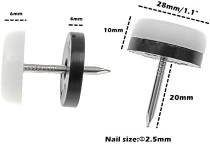 40pcs Thickened Furniture Glide,Nail-on Nylon Slider Pad Floor Protector for Wooden Leg Feet of Chair Table Sofa(?28mm or 1.1",White)