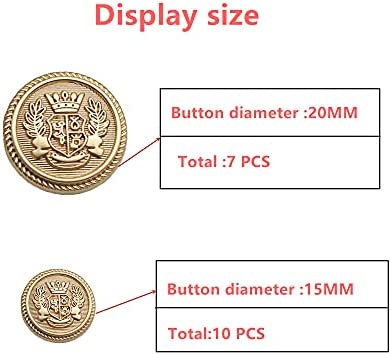 Meillia 17 Pieces Matte Gold Metal Blazer Button Set 15mm 20mm for Blazers, Suits, Sport Coats, Uniform, Jackets (MBM21)