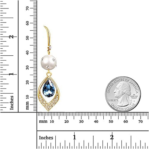 Elegant Blue Crystal Teardrop Dangle Earrings for Women,Giftable Weddings Jewelry for Bride Bridesmaid,14K Gold and Blue Zircon Drop Earrings
