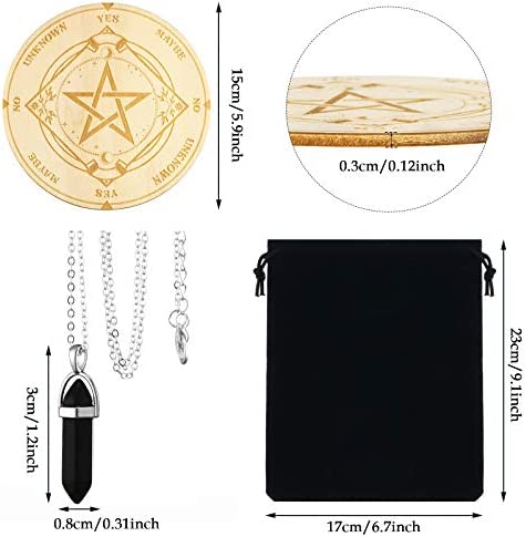 Star Pendulum Board Dowsing Divination Metaphysical Message Board Wooden Carven Board with a Crystal Dowsing Pendulum Necklace Witchcraft Wiccan Altar Supplies Kit (5.9 inches)